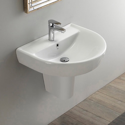 Round White Ceramic Semi-Pedestal Sink CeraStyle 003100U-S-PED